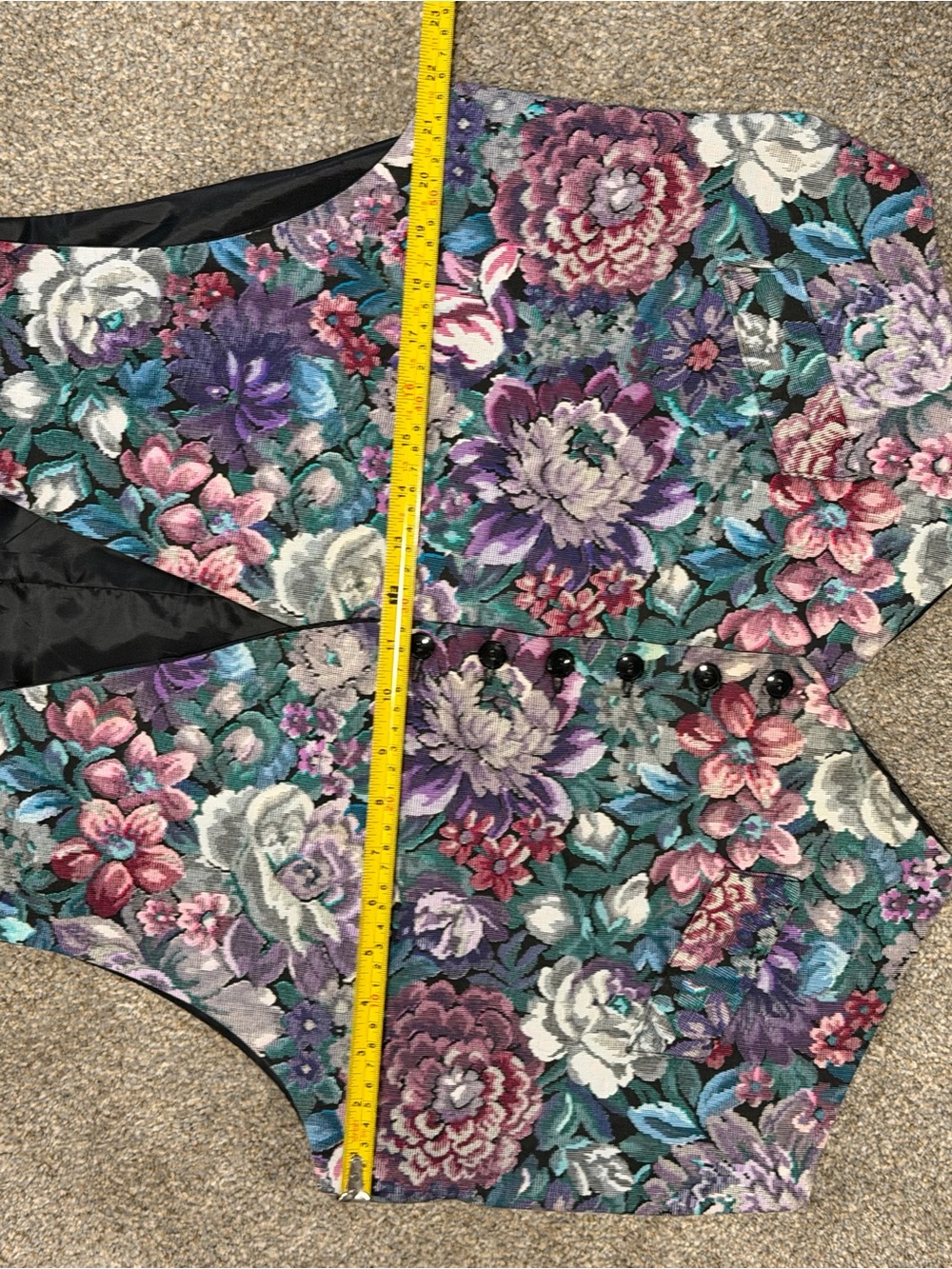 Vintage Floral Tapestry Vest Cottagecore Boho Button Front - Picture 4 of 4